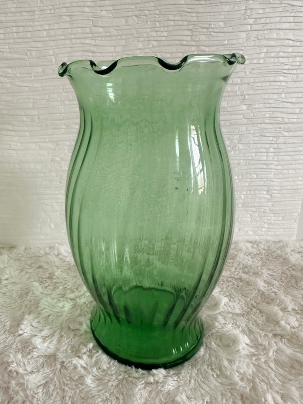 Vintage Anchor Hocking Optic Swirl Green Glass Vase